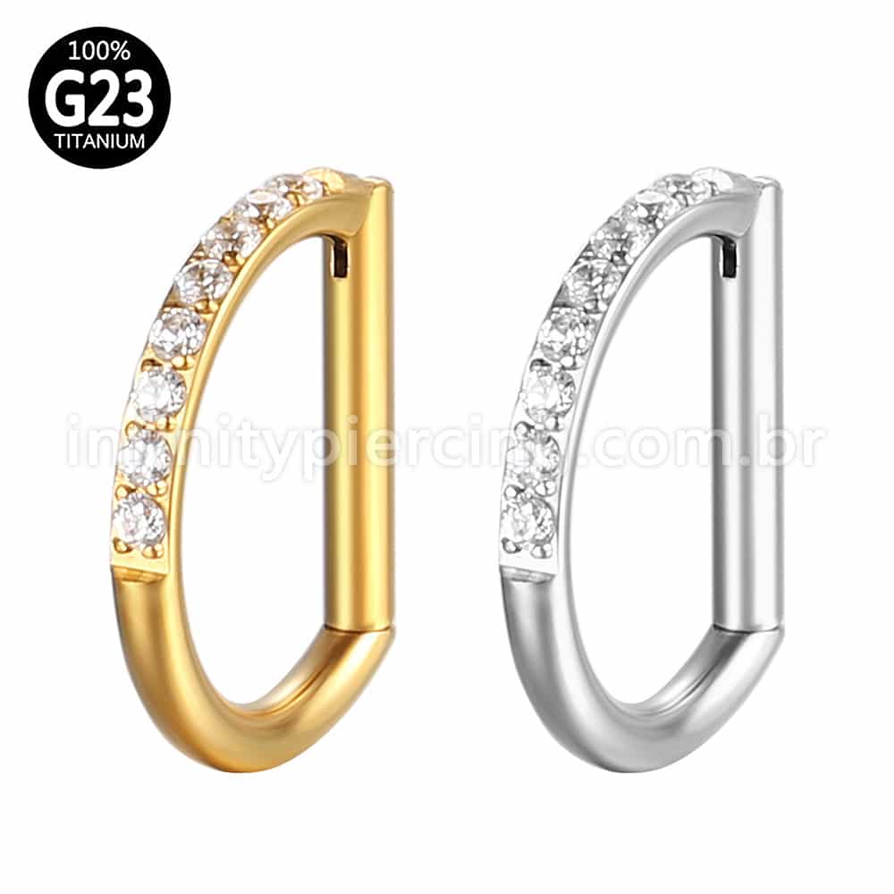 Piercing Meia Argola Titânio Segmento Articulado Zircônia Cravejada